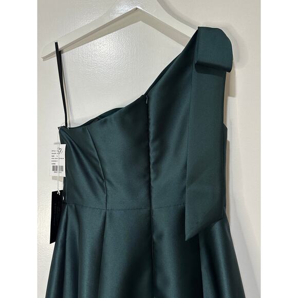 Alfred Sung One-Shoulder w/ Bow Gown Dress Evergreen Satin Size 6 R NWT Elegant - Picture 12 of 16
